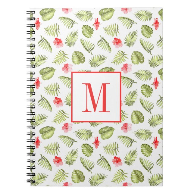 Modern Monogram Green Palm Leaves Notebook (Front)