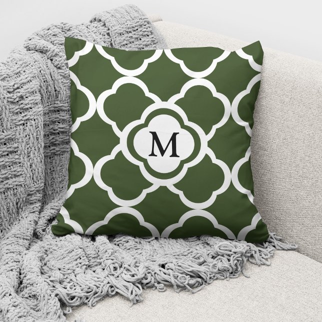 Modern Monogram Green Pattern Throw Pillow (Creator Uploaded)