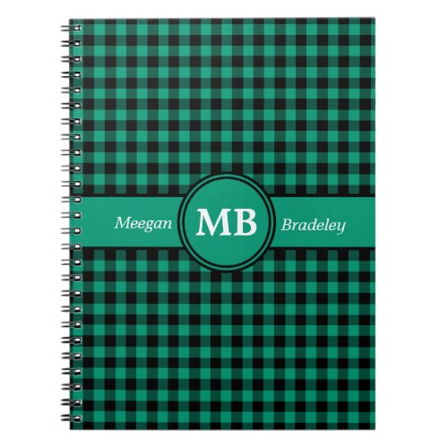 Modern Monogram Green Plaid Pattern Notebook