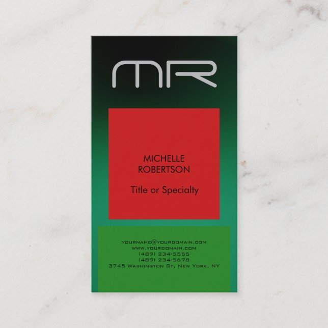 Modern Monogram Green Red Professional Business Card (Front)