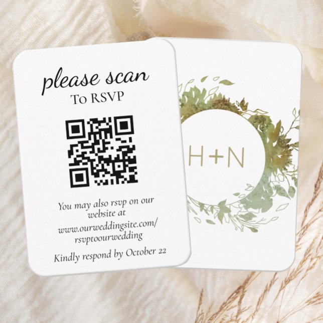 Modern Monogram Green RSVP with QR Code  Enclosure Card (Creator Uploaded)