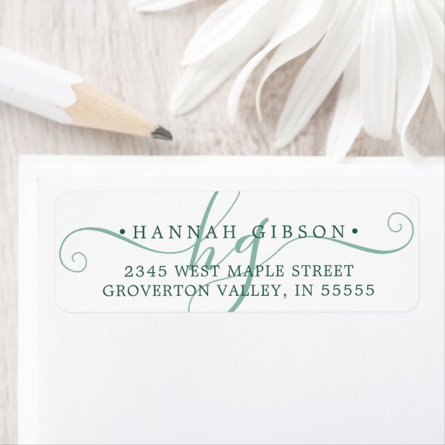 Modern Monogram Green Script Initials Label (Insitu)