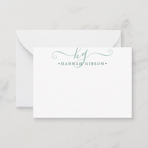 Modern Monogram Green Script Initials Note Card