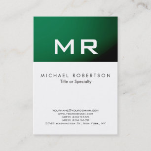 Modern Monogram Green Striped White Business Card