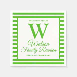 Modern Monogram Green Stripes Family Reunion Napkins