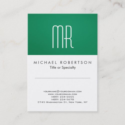 Modern Monogram Green White Clean Business Card