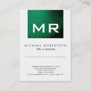 Modern Monogram Green White Clean Business Card