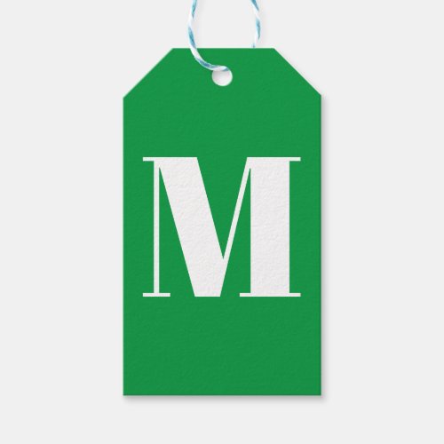 Modern monogram green white custom initial letter gift tags