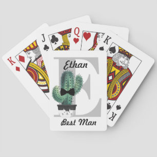 Modern Monogram Greenery Tied Cactus Best Man Gift Poker Cards