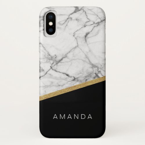 Modern Monogram Grey Marble Girly Stylish Elegance iPhone XS Case