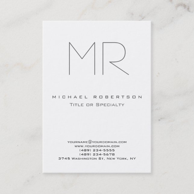 Modern Monogram Grey White Clean Business Card (Front)