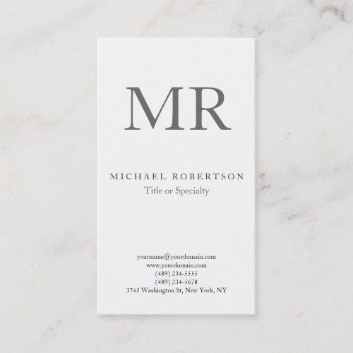 Modern Monogram Grey White Minimalist Plain Business Card