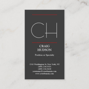 Modern Monogram Grey White Red Business Card
