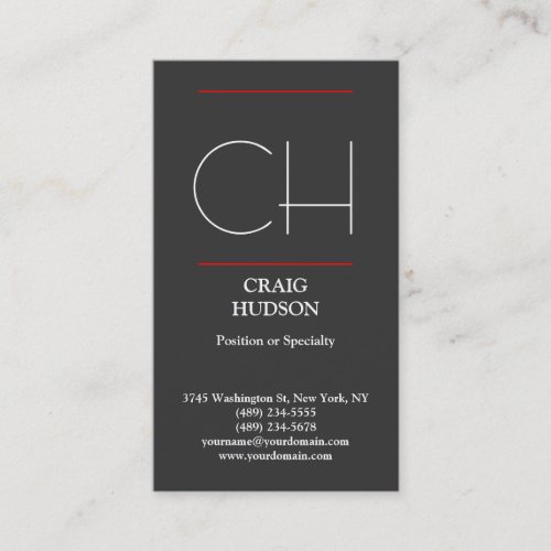 Modern Monogram Grey White Red Business Card