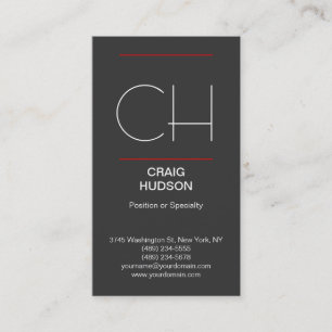 Modern Monogram Grey White Red Business Card