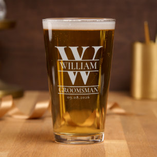 Modern Monogram Groomsman Gift or Best Man Gift Pint Glass