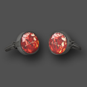 Modern Monogram Groomsmen Best Man Red Ruby Cufflinks