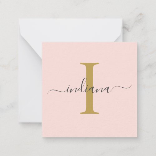 Modern Monogram Hand_Lettered Gold Gray Pink Note Card