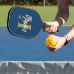 Modern Monogram Hand Script Name Custom Color Pickleball Paddle<br><div class="desc">Modern personalized custom color pickleball paddle featuring a monogram and name shown in an editable hand-lettered signature script name and customizable blue, gold and white colors for the pickler or pickleball enthusiast. COLOR CHANGES: Change the text or background colors or add a styled graphics background by clicking on the EDIT...</div>