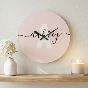 Modern Monogram Handwriting Calligraphy Name Large Clock