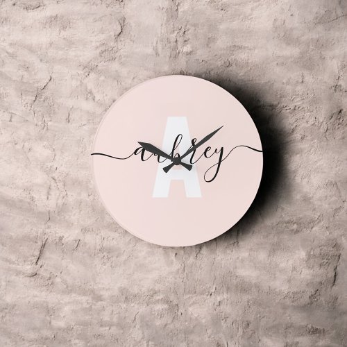 Modern Monogram Handwriting Calligraphy Name Large Clock