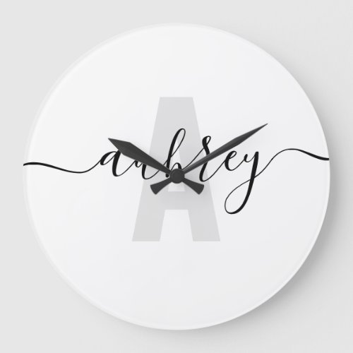 Modern Monogram Handwriting Calligraphy Name Large Clock