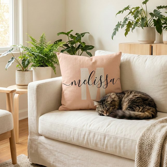 Modern Monogram Handwriting Calligraphy Name Throw Pillow (Creator Uploaded)