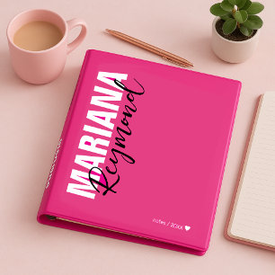 Modern Monogram Handwriting Name Hot Pink 3 Ring Binder