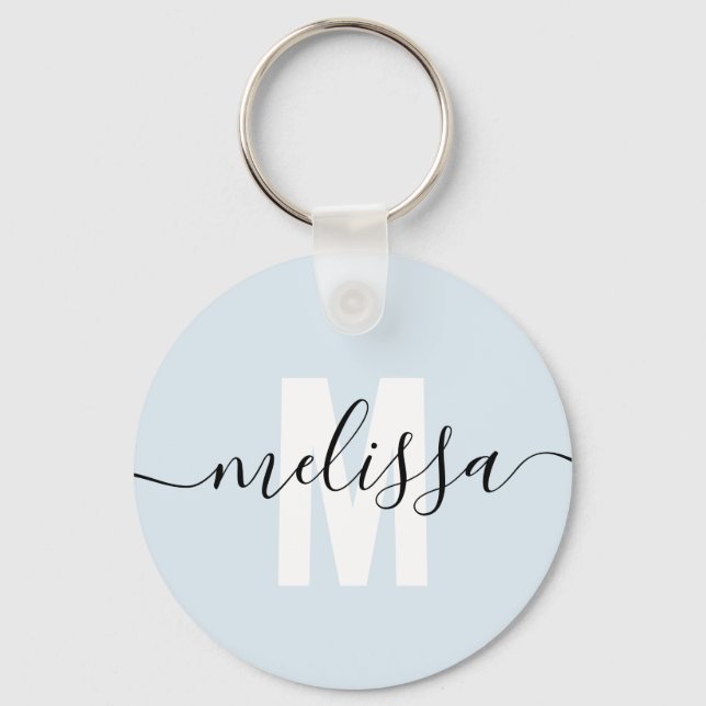 Modern Monogram Handwriting Script Name Simple Keychain (Front)