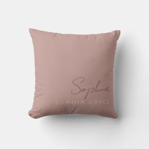 Modern Monogram Handwritten Script Dusty Pink Throw Pillow