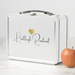 Modern Monogram Handwritten Script Name Metal Lunch Box
