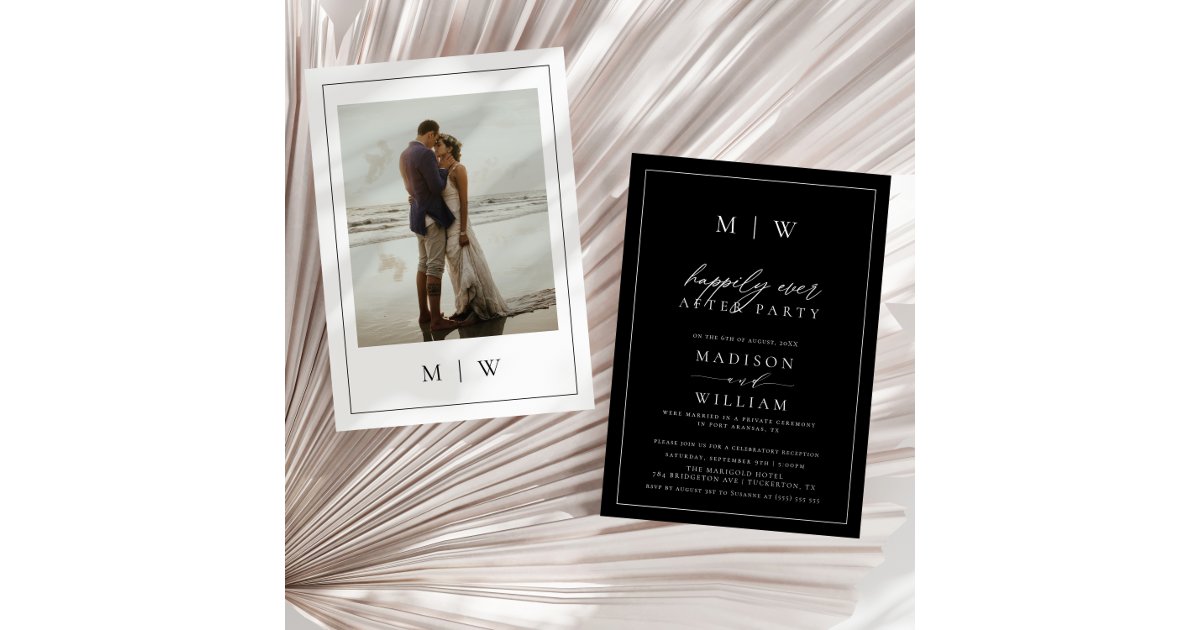 Modern Monogram Happily Ever After Party Wedding Invitation 