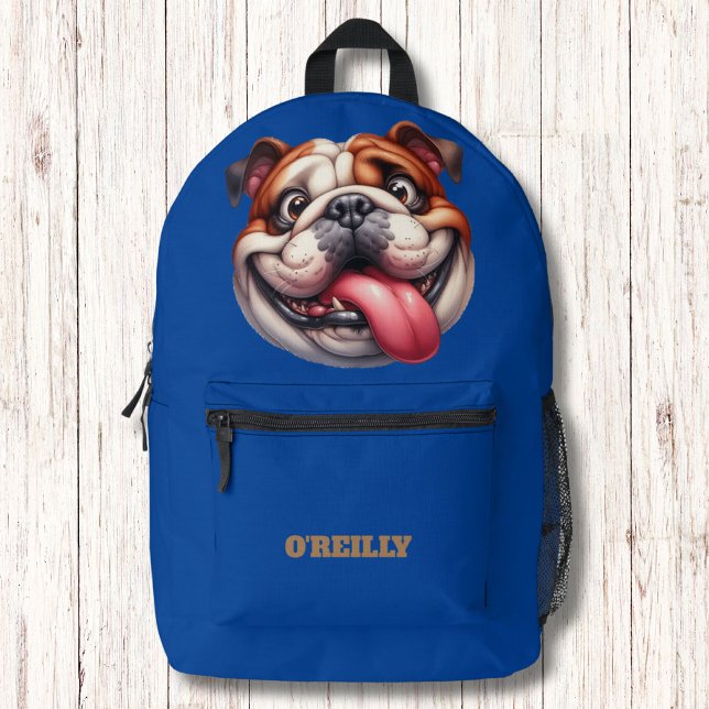 Modern Monogram Happy Puppy Dog Pet Blue Printed Backpack (Creator Uploaded)