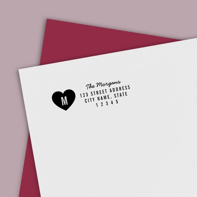 Modern Monogram Heart Family Home Address Self-inking Stamp (Creator Uploaded)