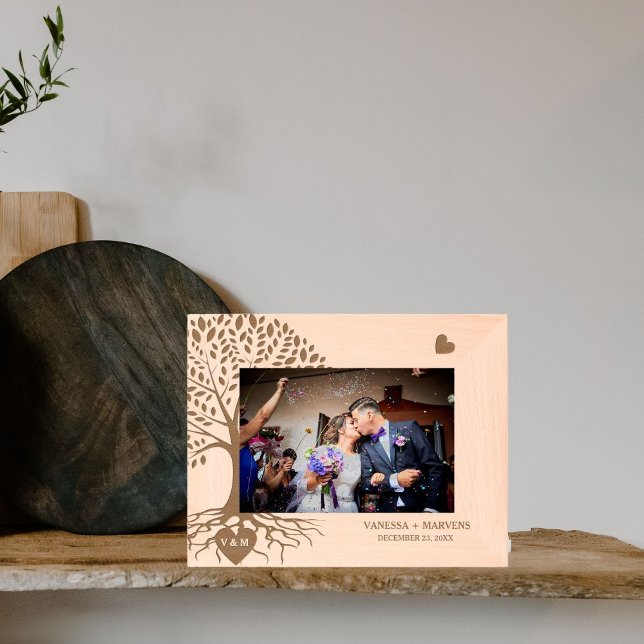 Modern Monogram Heart Names Tree of Life Wedding  Engraved Frames (Creator Uploaded)