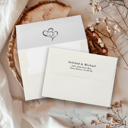 Modern Monogram Heart Wedding Return Address Envelope