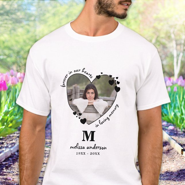 Modern Monogram Hearts Personalized Photo Memorial T-Shirt (Creator Uploaded)