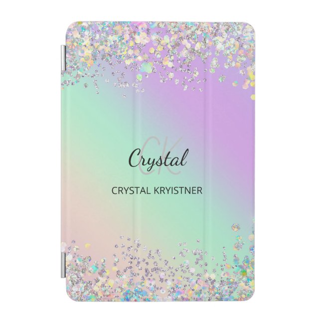 Modern Monogram Holographic Pastel Glitter  iPad Mini Cover (Front)