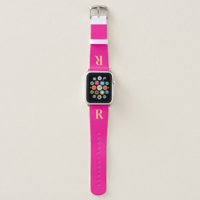 Modern Monogram Hot Pink Apple Watch Band (Front)