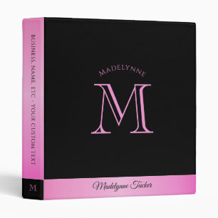 Modern Monogram Hot Pink & Black Office School 3 Ring Binder