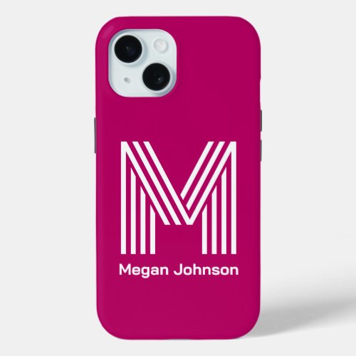 Modern Monogram Hot Pink iPhone 15 Case