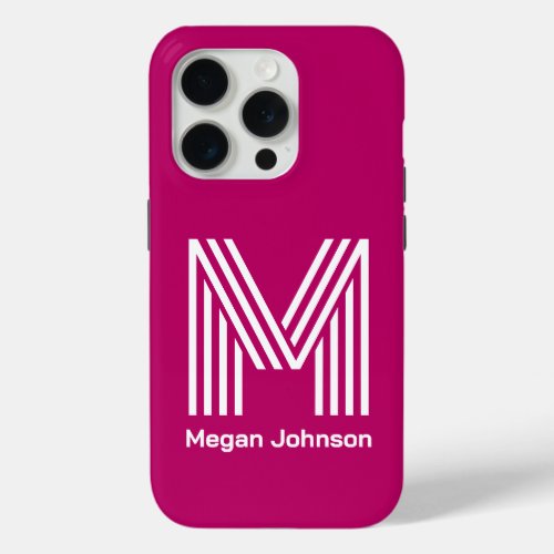 Modern Monogram Hot Pink iPhone 15 Pro Case