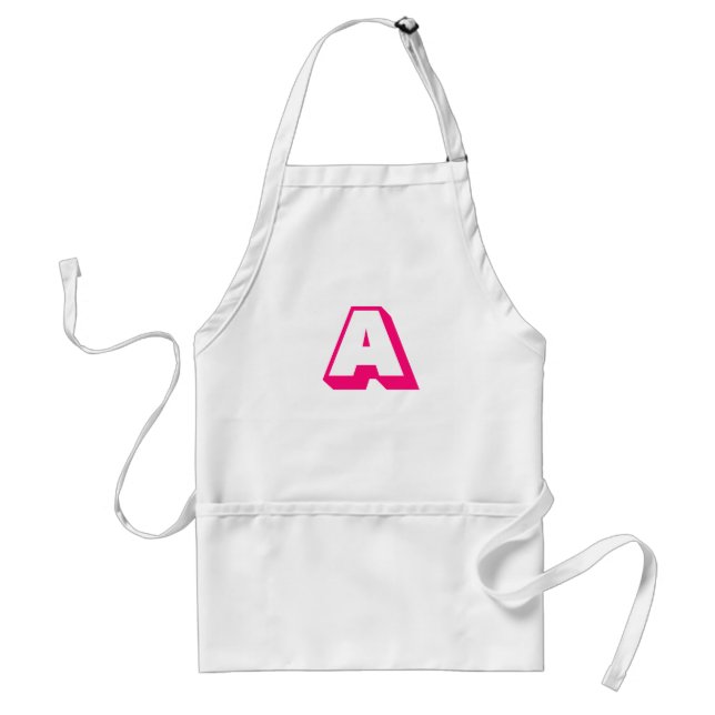 Modern monogram hot pink custom initial letter adult apron (Front)