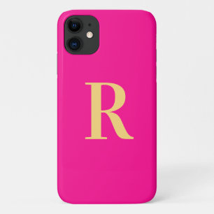 Modern Monogram Hot Pink Gold iPhone 11 Case