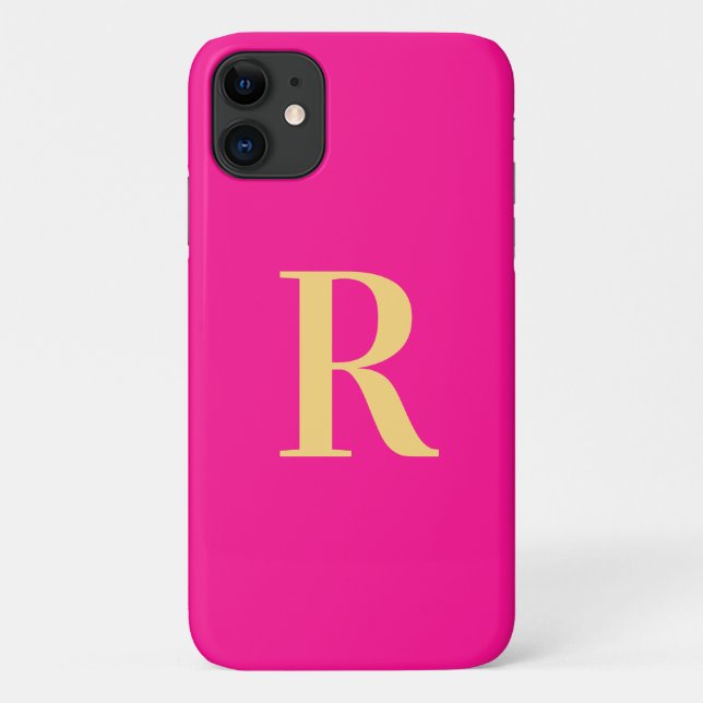 Modern Monogram Hot Pink Gold Case-Mate iPhone Case (Back)