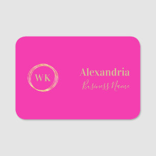 Modern Monogram Hot Pink Gold Employee Name Tag