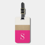 Modern Monogram Hot Pink Gold Striped Luggage Tag at Zazzle