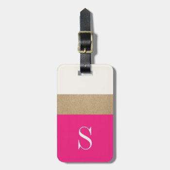 Modern Monogram Hot Pink Gold Striped Luggage Tag by OakStreetPress at Zazzle