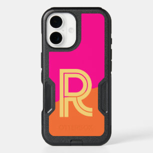 Modern Monogram Hot Pink Orange iPhone 16 Case