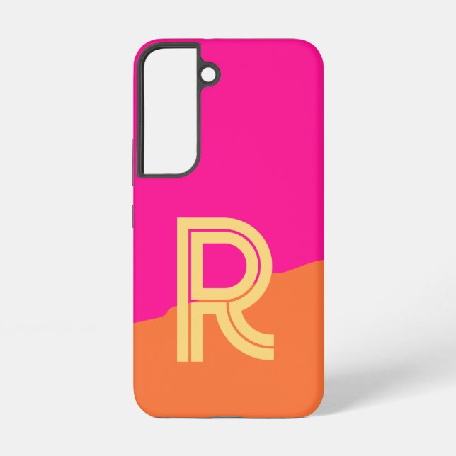 Modern Monogram Hot Pink Orange Samsung Galaxy Case (Back)